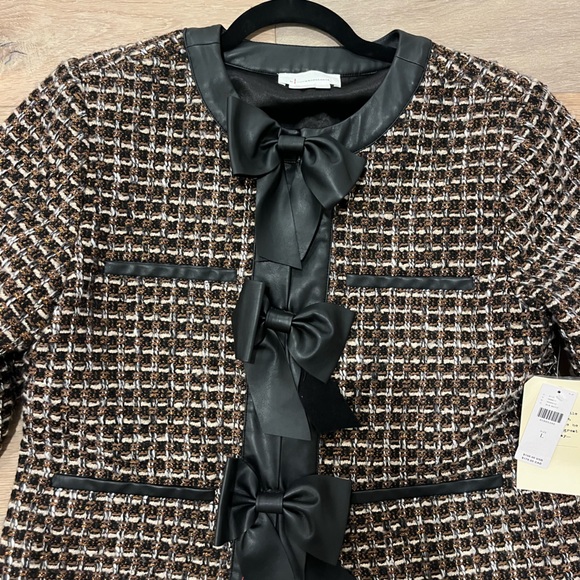 Brand New - By Anthropologie Vegan Leather-Trimmed Tweed Lady Jacket - Picture 9 of 10